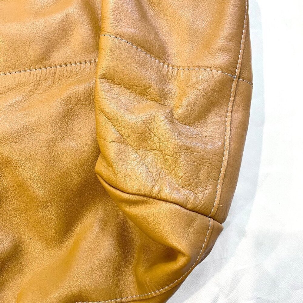 NewbarK Tan Leather Slouchy Oversized Tote Top Handle Bag Boho Luxe 90s Minimal - Picture 5 of 10